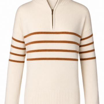Cream Striped Quarter-Zip Mock Neck Sweater
