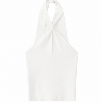 White Twist-Front Halter Top with Keyhole Cutout