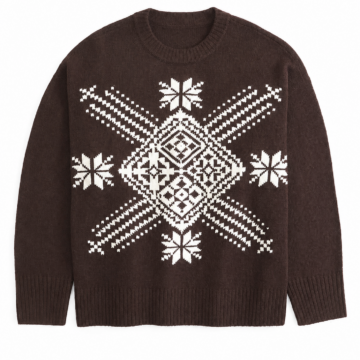 Dark Brown Fair Isle Knit Sweater with Crew Neck