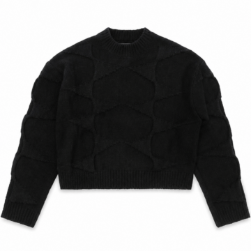 Black Cable-Knit Cropped Sweater