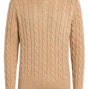 Beige Cable Knit Crewneck Sweater
