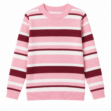 Pink and Burgundy Striped Crewneck Sweater