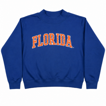 Royal Blue Crewneck Sweatshirt with Orange Varsity Graphic