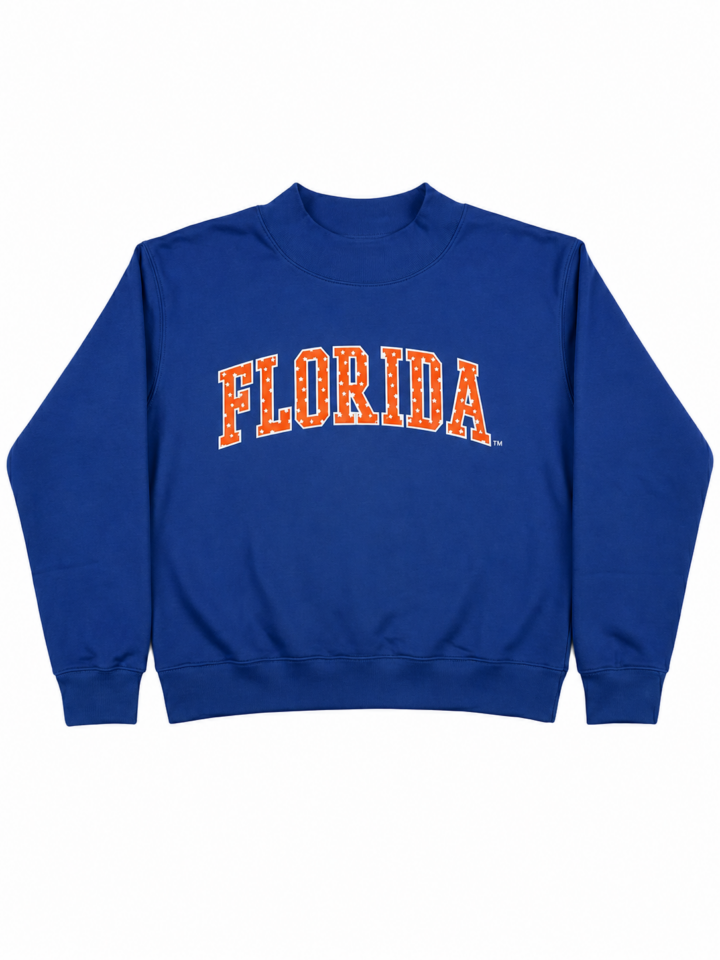 Royal Blue Crewneck Sweatshirt with Orange Varsity Graphic