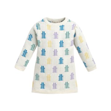 Cream Pastel Fence Pattern Knit Sweater Dress
