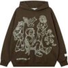 Dark Brown Oversized Hoodie with Light Green Line-Art Graphic