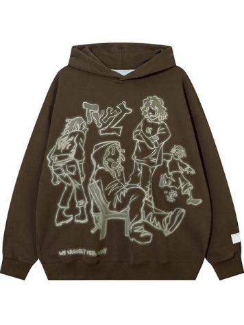 Dark Brown Oversized Hoodie with Light Green Line-Art Graphic